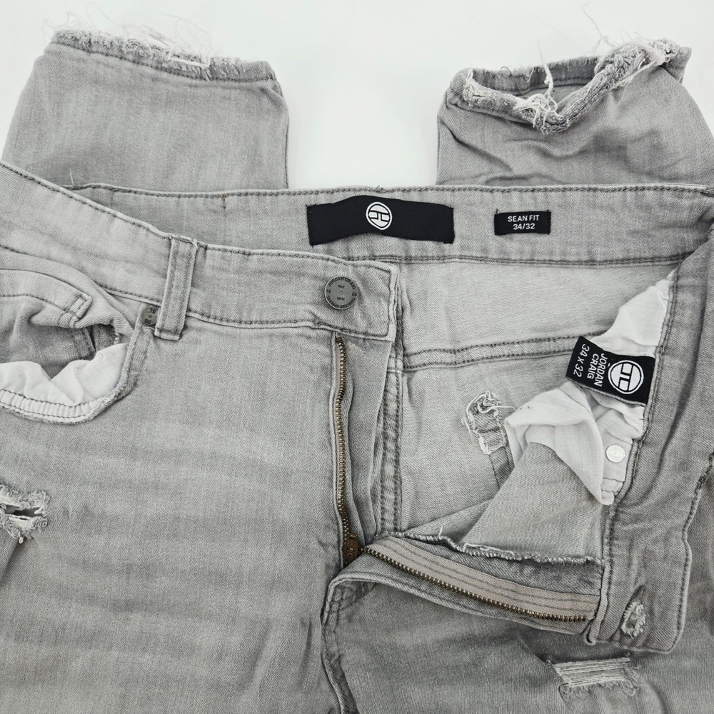 Jordan Craig Sean Fit Grey Distressed Slim Stretch Denim Jeans 34 Short Thrashed - Picture 5 of 14